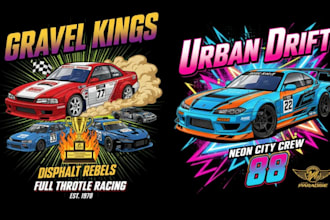 design custom vintage racing car logo with t shirt design