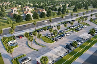 render 3d residential township,villas,parking lot landscape,outdoor public space