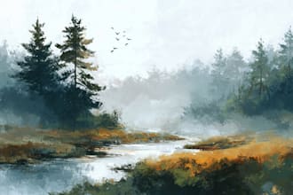 draw watercolor landscape illustration in colored