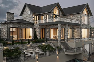 revamp luxury villa, cantilever balcony,hardscape design, exterior facade render