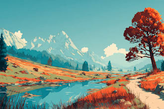draw professional vector landscape illustration