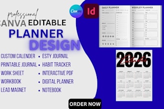 design printable journal, canva editable digital planner, calender, lead magnet
