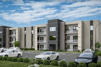 redesign 3d modern apartment complex, exterior visualization, real estate facade