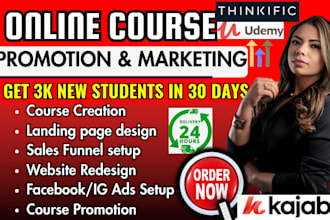 kajabi online course promotion, udemy thinkific amazon marketing sales funnel