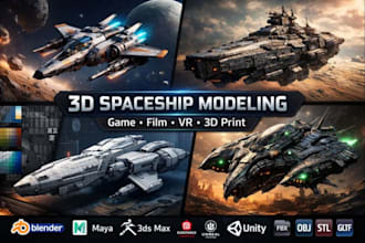 design futuristic, alien and starfighter 3d spaceship model with pbr textures