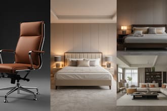 photorealistic 3d product rendering for furniture, bed, mattress, sofa and chair