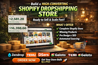 build shopify dropshipping store design via zendrop temu salehoo dsers gelato
