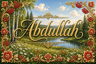 create luxury golden name art with seasonal nature background