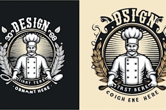 do a unique vintage chef logo with t shirt design