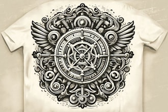 create a vintage gear emblem logo with t shirt design