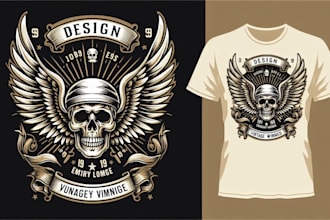 create a awesome vintage winged skull logo