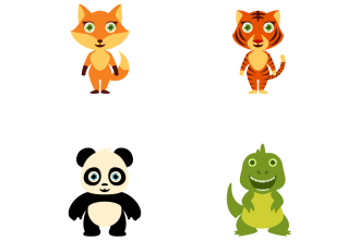 design a flat colored vector cartoon animal mascots