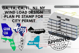 ga, tx, ca, fl, nj, ny wind load design plan pe stamp for city permit