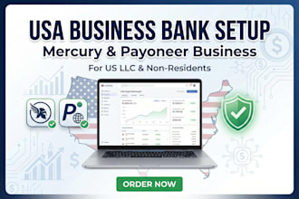 create USA bank with llc details, setup wise, mercury, payoneer business bank
