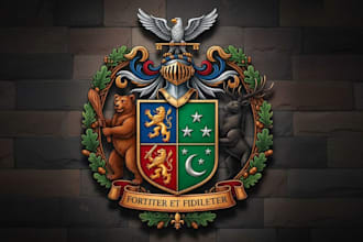 draw stunning coat of arms family crest heraldry logo design