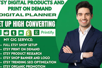 setup etsy shop, design etsy digital products ,SEO, banner, etsy digital planner
