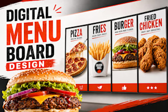 design digital menu board for restaurant, cafe, fast food TV screen menu