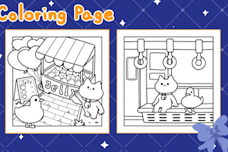 draw cozy cute coloring book page with bold blush for kids and adult