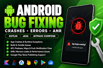 fix android app bugs, crashes and errors in kotlin or java