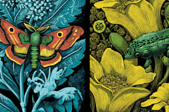 illustrate botanical and animal linocut illustration