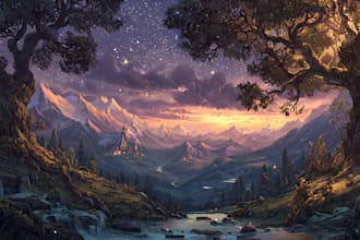 create stunning fantasy background and scenery illustration