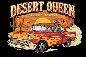 retro classic car t shirt illustration in vintage style