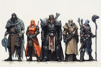 draw a character design, dnd character, game art, dnd party