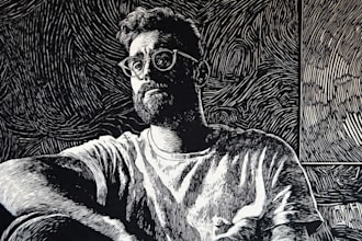 create a portrait print linocut style digital art