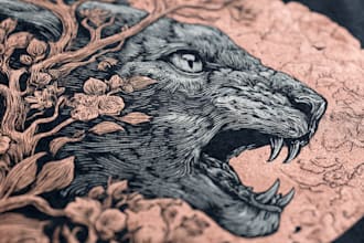 draw detailed linocut illustration for t shirt and print