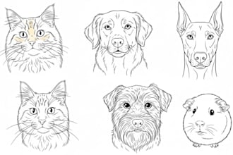 draw custom pet portrait in line art vector illustration for 12 hour