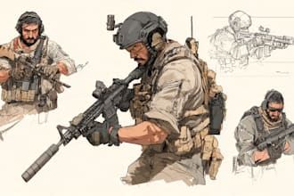 draw tactical, warrior ,or military themed illustrations