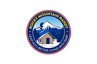 design colorful awesome skier jumping off house logo