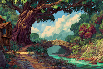 draw pixel art scene and background for your game