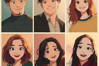 a cute cartoon couple portrait