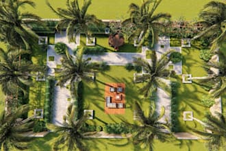 render 3d landscape design, site plan, backyard pool deck,outdoor and adu design