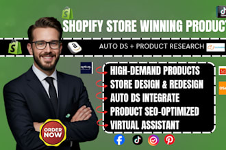 do auto ds for shopify store product research store design SEO VA store market