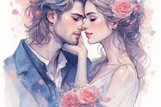 create a couple portrait watercolor painting