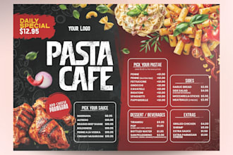 do restaurant menu design for bar, cafe, pubs, club, food truck