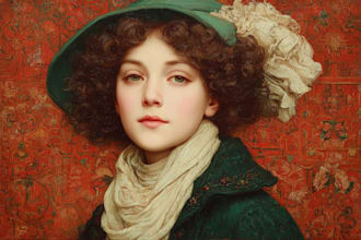 draw a vintage portrait in art nouveau bohemian style