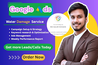setup, manage google PPC ads adwords for water damage restoration, local service