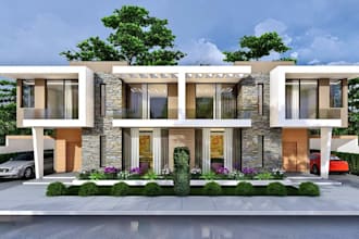 rebuild house exterior, contemporary interior, kitchen, living room, layout plan