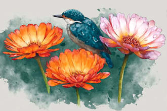 paint flower, animal or insect watercolor illustration