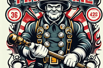 design high quality fire fighter mascot logo with t shirt design