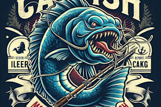 design high quality catfish fish mascot logo with t shirt design