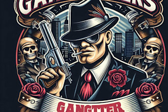 design high quality gangsters mascot logo with t shirt design