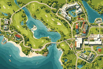 design a custom map, city illustration, and vector site plan