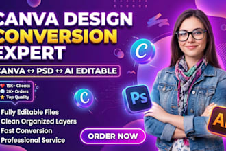 convert PSD or illustrator files to canva editable and canva to PSD or ai