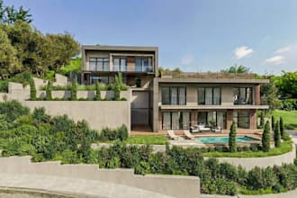 recompose apartment exterior, facade design, house plan, balcony, outdoor scene