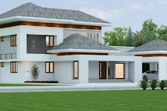 renovate minimalist residential property, tropical house external render, lumion