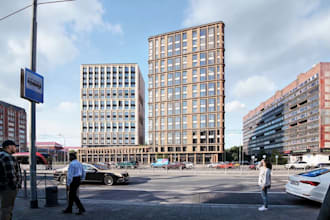 buildup site model from sketch,cgi external render,modern brick building layout